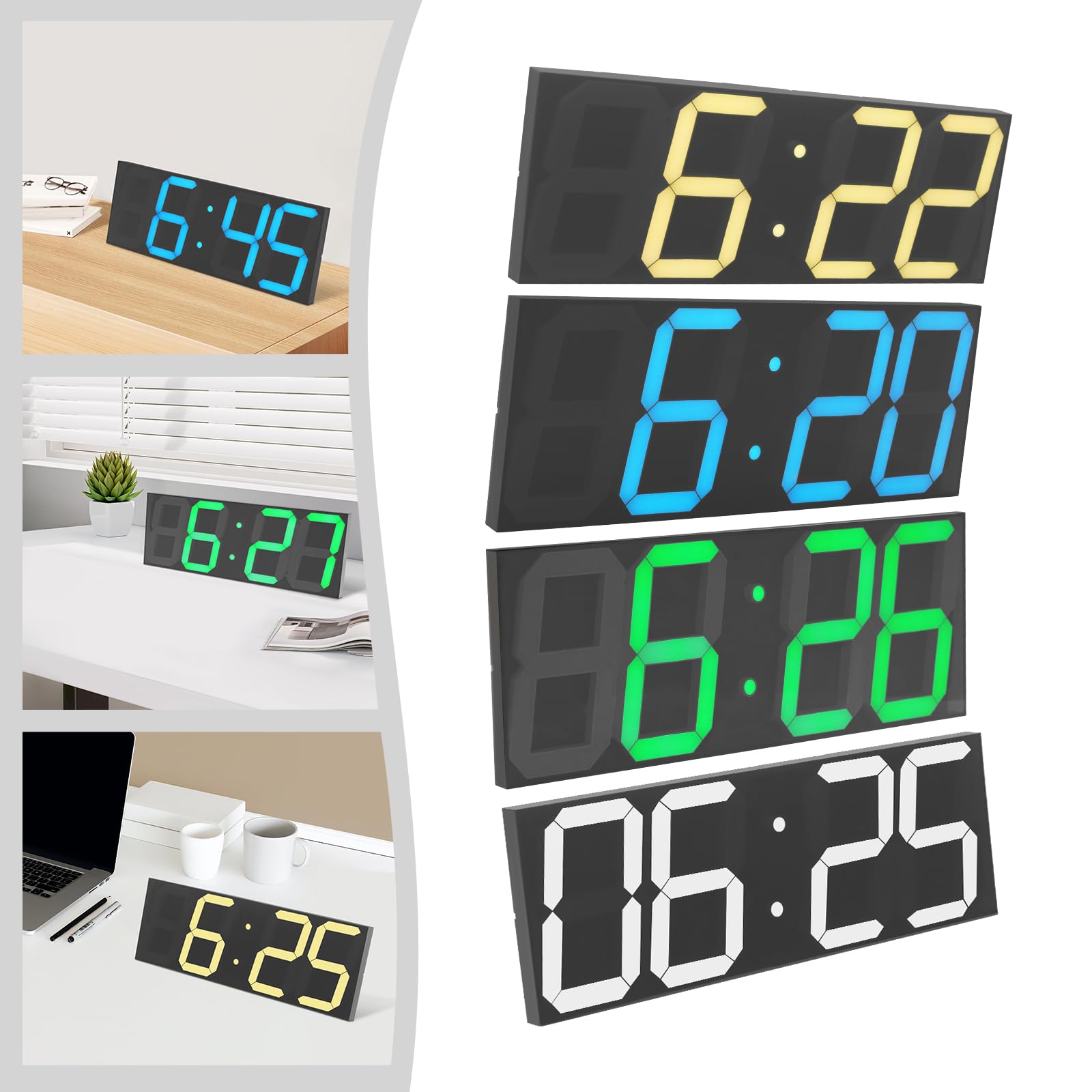 Orologio digitale a LED, 142 diodi LED, per soggiorno e camera da letto | Telecomando a 8 Livelli Regolazione Automatica della Luminosità entro 20 Metri Nero in Plexiglass e ABS
