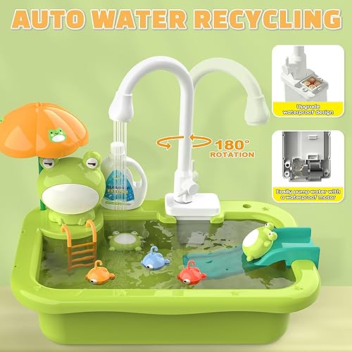 Miniatura 3 de Dreamon Juguete de fregadero con agua corriente, accesorios de cocina para niños con circulación automática de agua, juego de pesca flotante para
