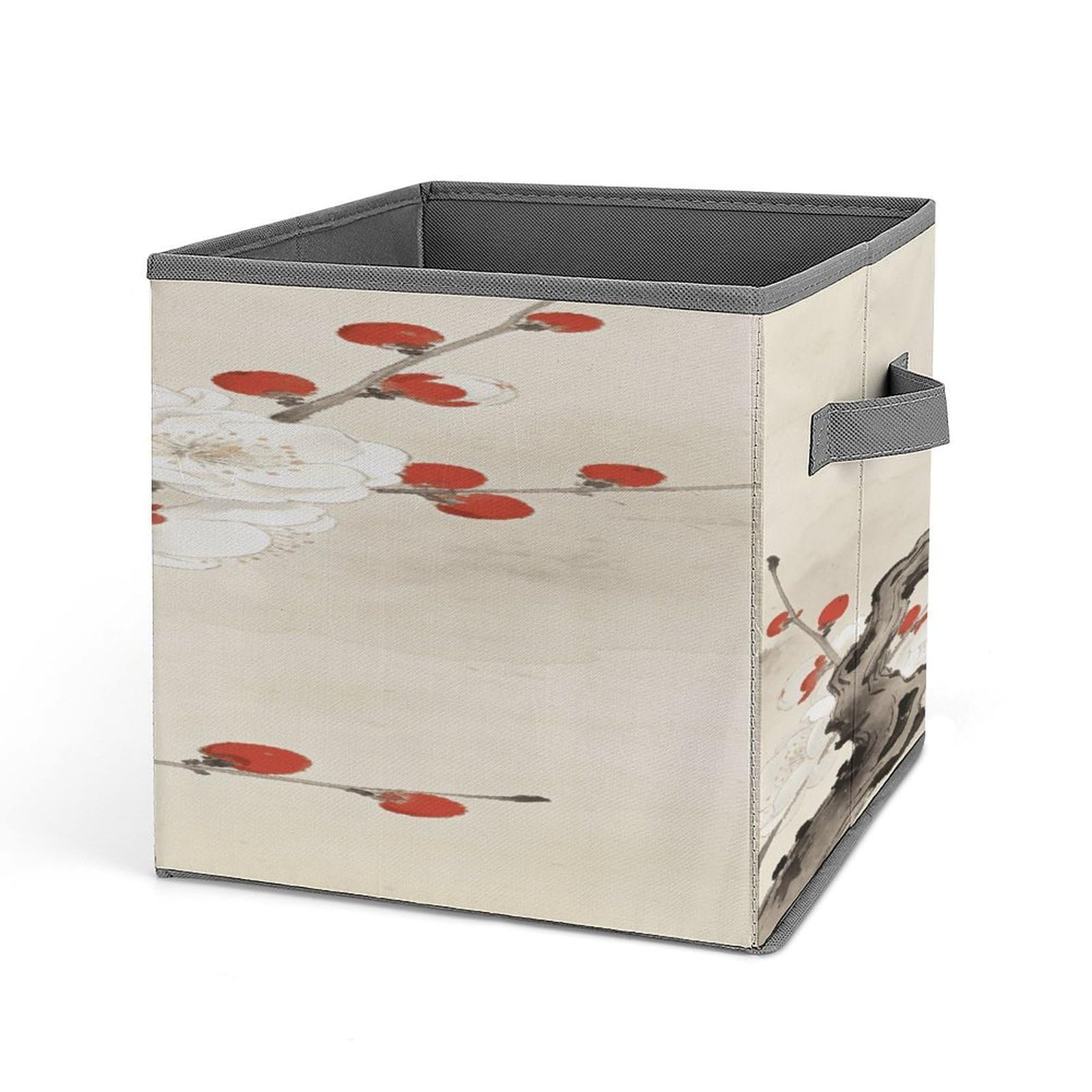 VstaDank Plum Blossoms Adorned with Red Storage Bin Collapsible Storage Cubes Organizer Oxford Cloth Storage Box with Dual Handles Large Stackable Closet Storage Bins for Sheets Hat Sweater