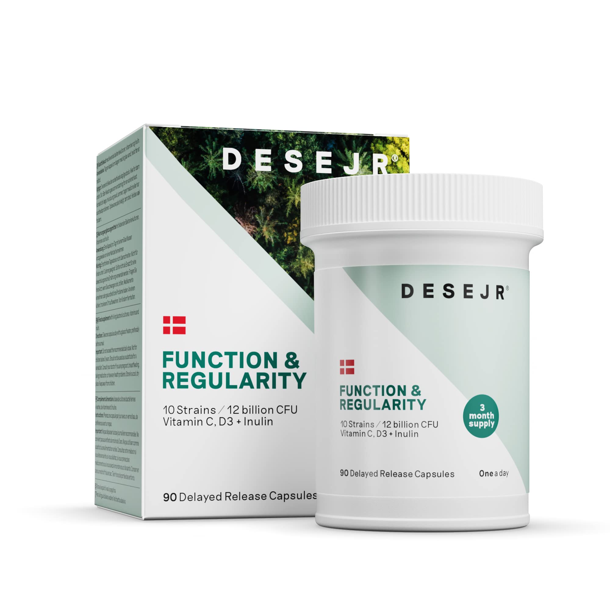 DESEJR Function & Regularity 90 Capsules Multi-Strain Bio Cultures (3 Months) - 12 Billion CFUs - Lactobacillus Acidophilus & Bifido Bacteria - Lab Tested, GMO- Free & Vegan - 1 Capsule/Day