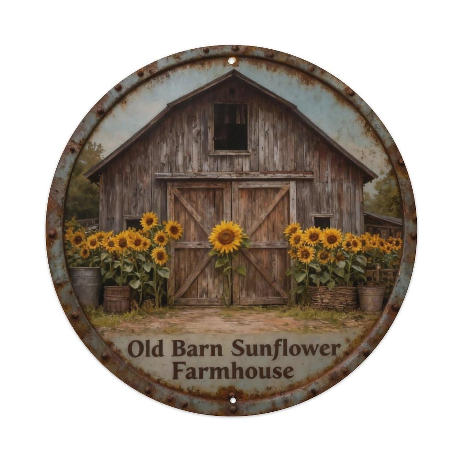 Old Barn Sunflower Farmhouse Metal Tin Sign Plaque