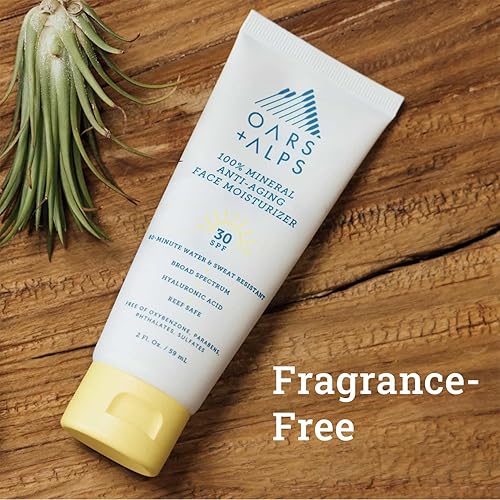 Miniatura 7 de Oars + Alps Protector solar mineral SPF 30 e hidratante facial antienvejecimiento con ácido hialurónico, resistente al agua y al sudor, sin aceite,