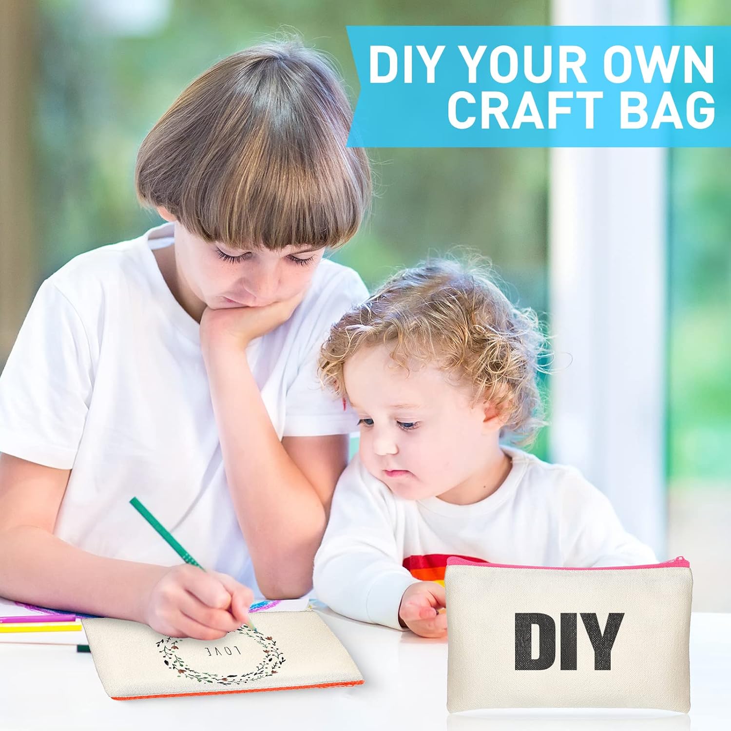 Reginary 80 Pack Canvas Zipper Makeup Bags Bulk Pencil Pouches Blank DIY Craft Canvas Cosmetic Bag Pouch with Zipper for Makeup Cosmetic Toiletry Stationary Storage(Natural and Colorful Zippers)