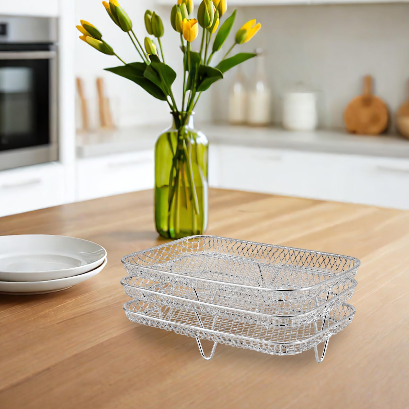 SHINEOFI Rejilla Accesorios para Airfryer Aire de Freidora para Acero Inoxidable de 3 Capas Segura y Conveniente y Soporte Versátil Cocinar en Familia