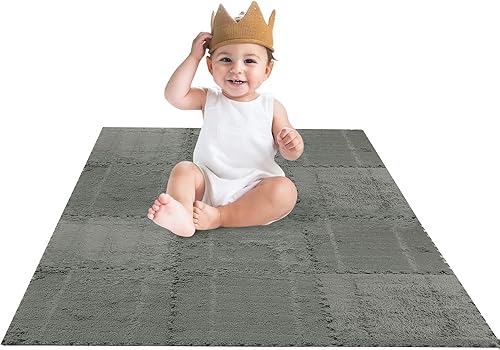 Miniatura 8 de 12 tapetes de espuma de felpa gruesa que se entrelazan, azulejos de espuma entrelazados con bordes para niños, alfombra cuadrada suave