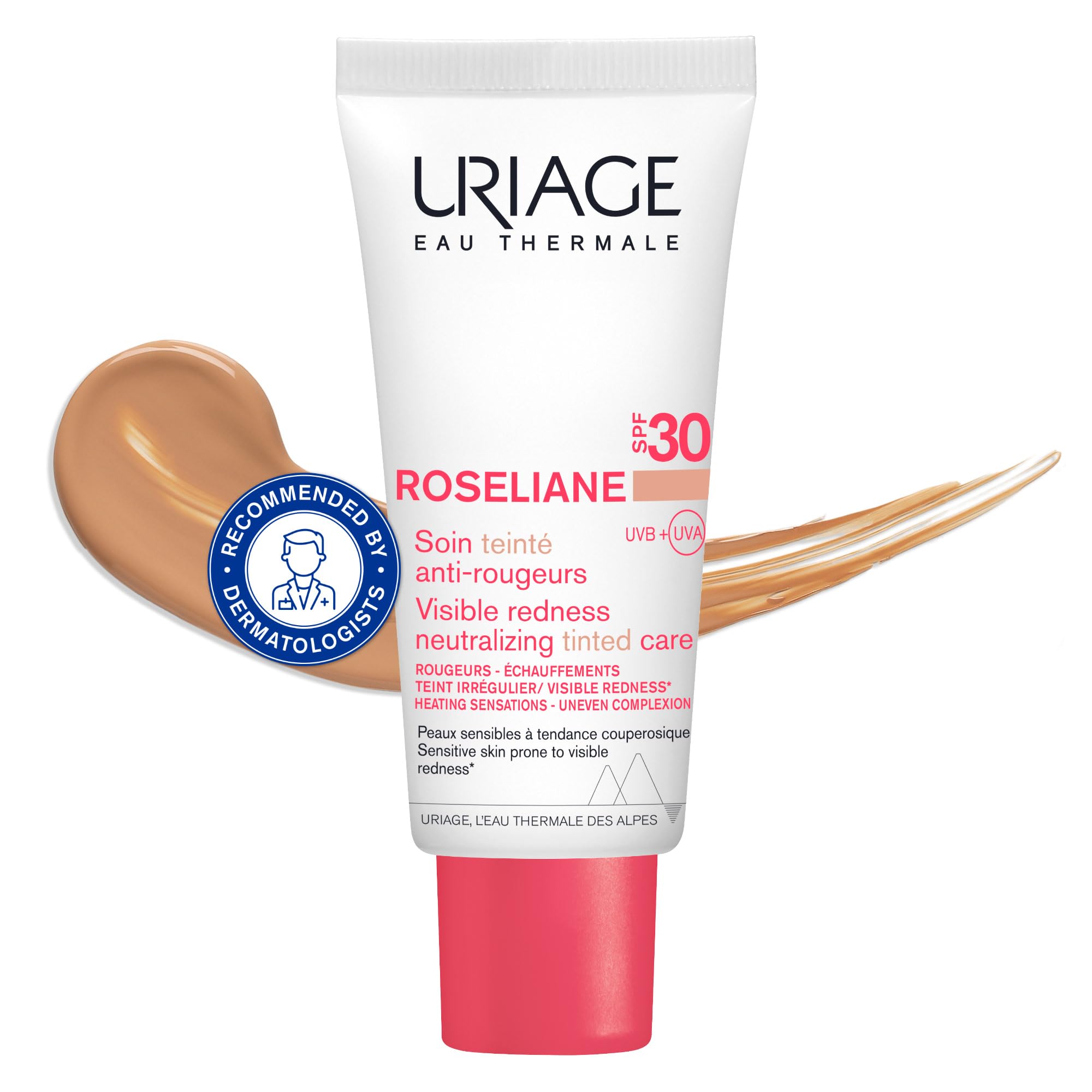 UriageRoséliane CC Cream SPF30 (Medium Tint) 40ml - Sensitive Skin Prone to Redness - Covers Redness, Unifies, Hydrates - Long-lasting Soothing Action & Sun Protection - Non-comedogenic