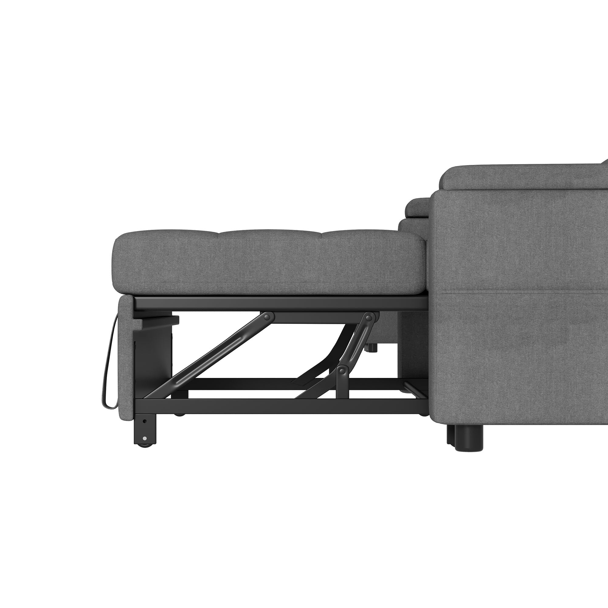 Merax Schlafsofa 2-Sitzer Sofa mit Schlaffunktion, Modernes Klappsofa 3-in-1 Schlafcouch mit Verstellbarer Rückenlehne, Armlehnen-Staufächern, Getränkehalter und Seitentaschen, Grau