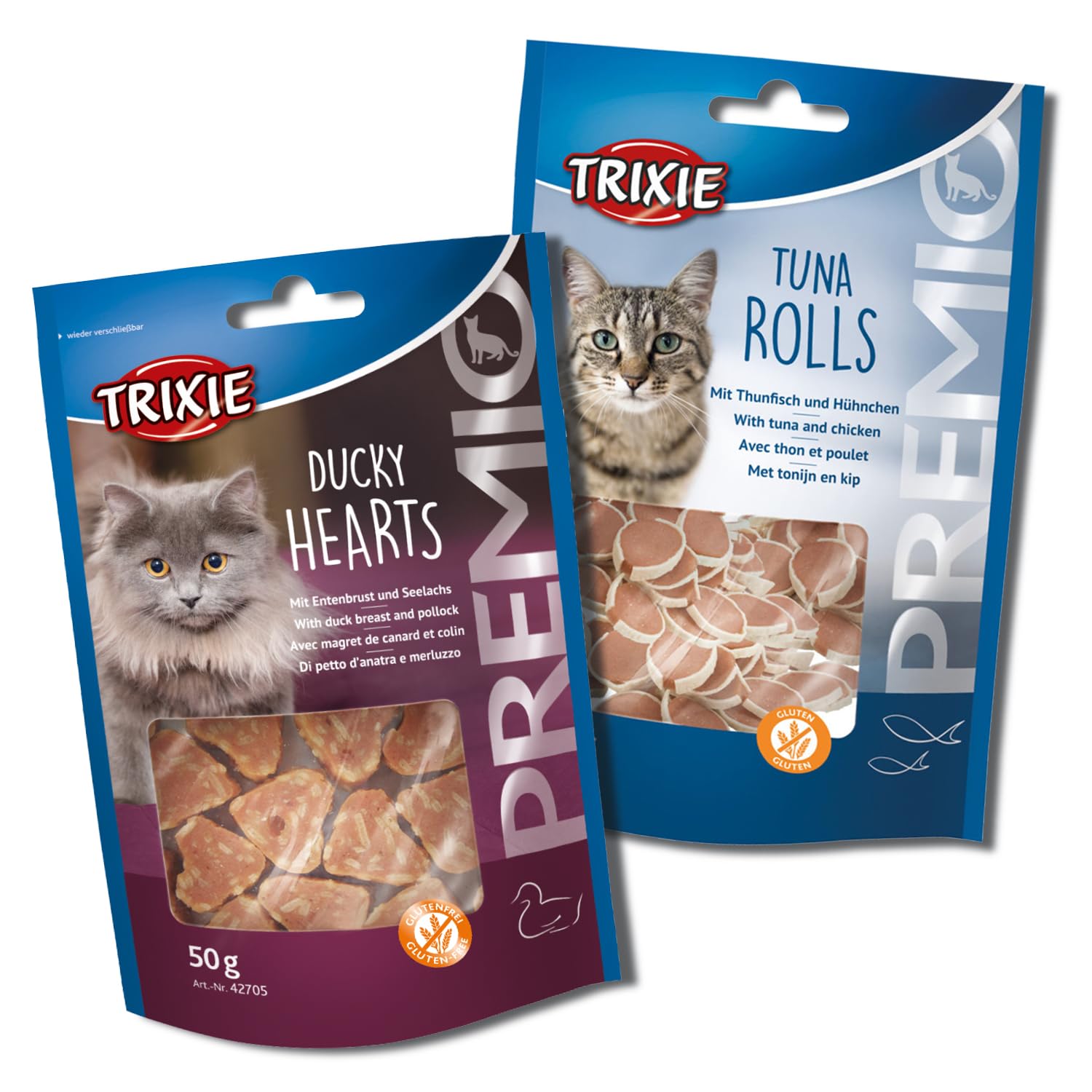 Trixie Cat Treat Combo of Premio Ducky Hearts and Premio Tuna Rolls, Nutrient Rich Treats for Cats, Suitable for All Breeds – (Pack of 2) (B0CZ78B5RJ) Amazon Price History, Amazon Price Tracker