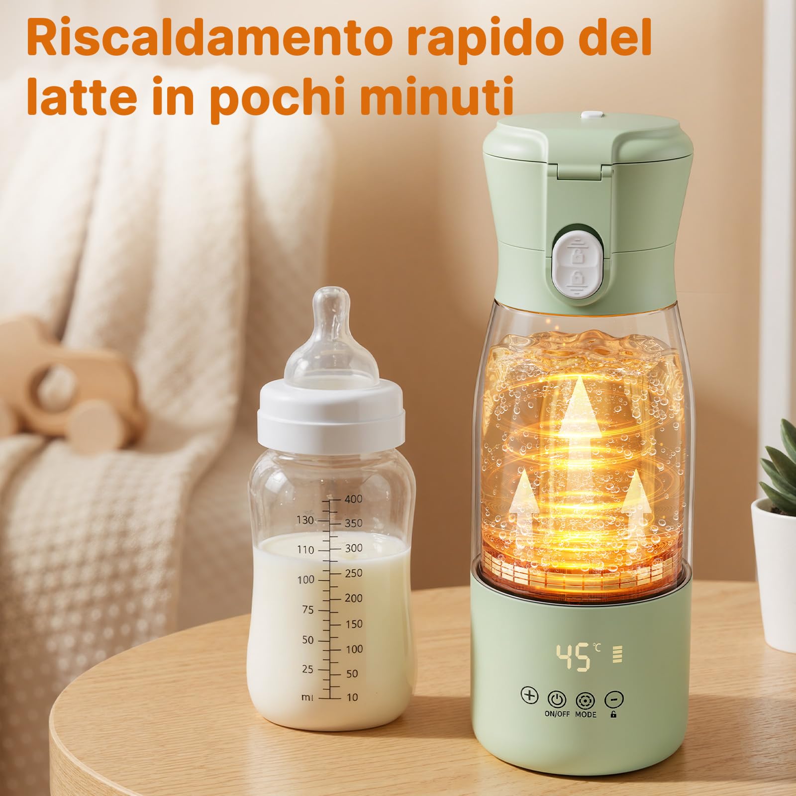 Scaldabiberon Portatile 500ml, Scalda Biberon Elettrico Ricaricabile 16000mAh, Controllo Temperatura Preciso per Latte e Acqua, Ideale per Neonati e Viaggi, Regalo per la Festa della Mamma