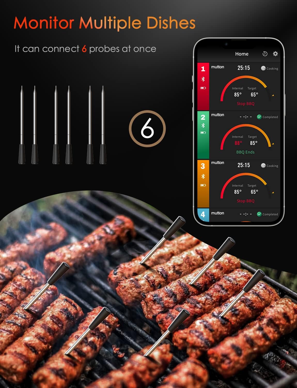 Review Meat Thermometer Wireless with 2 Probes, Bluetooth Meat