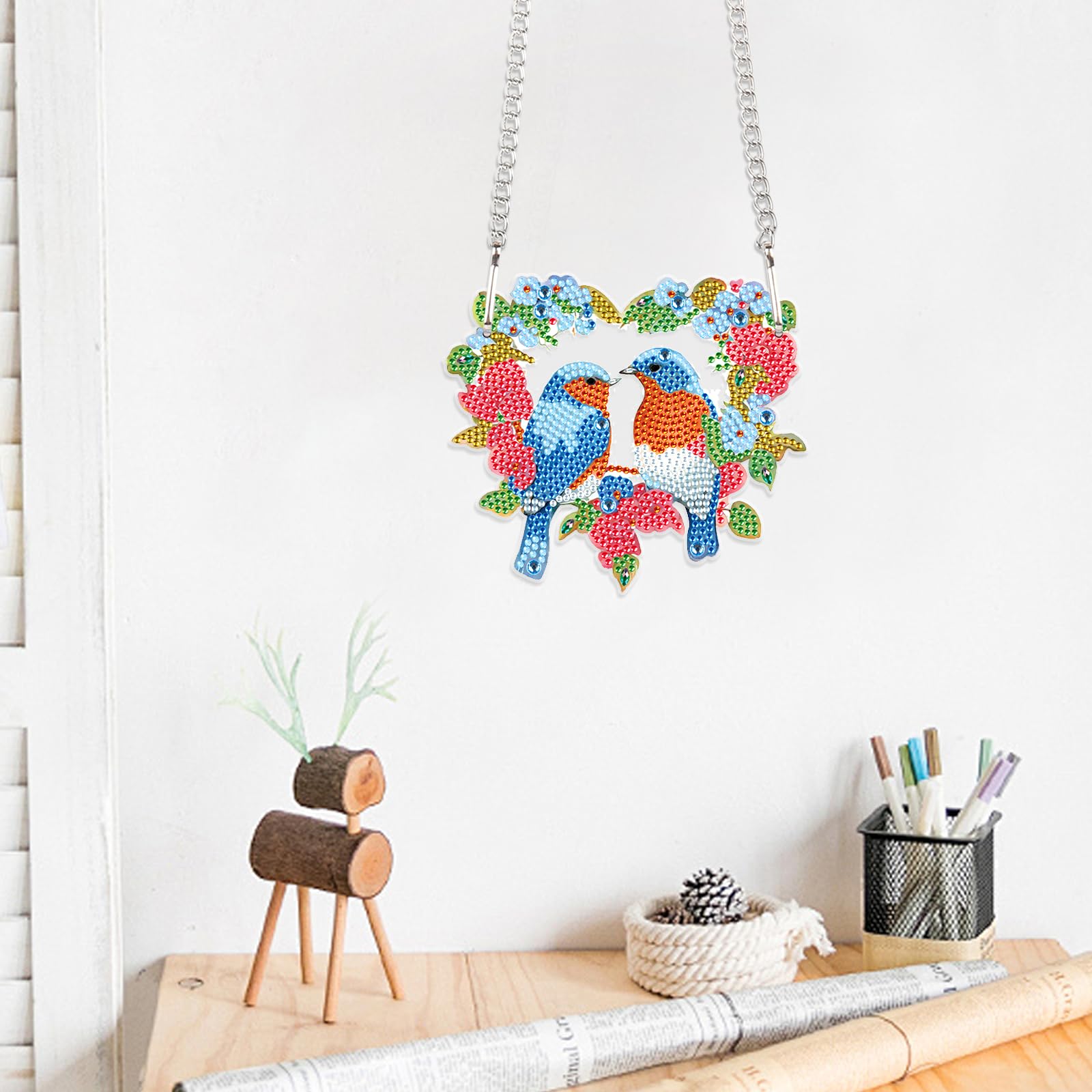 Zamety Diamond Painting Guirlande, Papillon Painting Diamant Hanging, Diamant Painting Pendentif, 5D Peinture Diamant Suspendus avec Chaîne, pour Noël, Porte et Fenêtre Décoration, 25cm