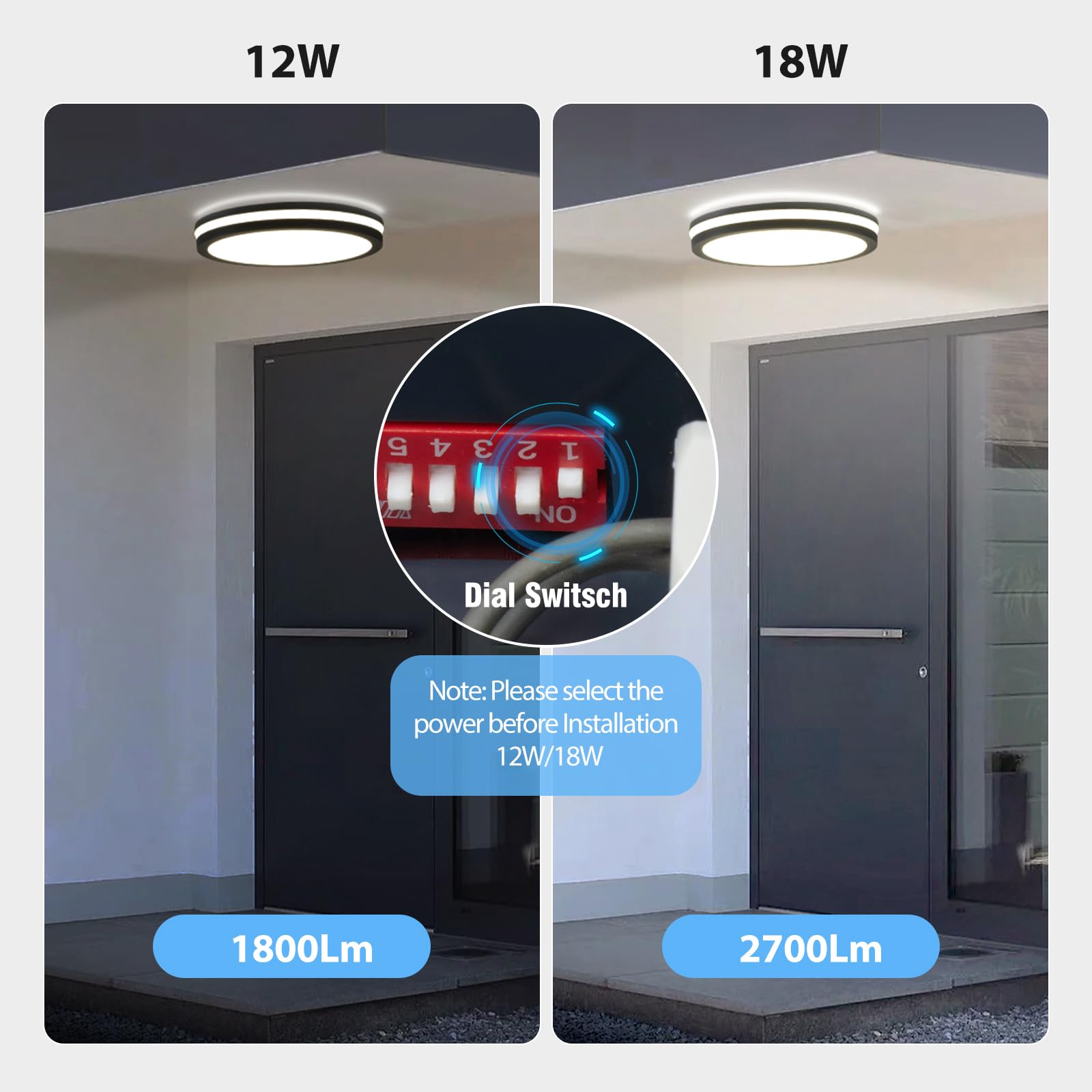LEZOE 2er Plafoniera LED con sensore di movimento IP65 impermeabile, 18W 2700lm 150(Lm/W) lampada da soffitto con sensore 3000K/4000K/6500K Ideale per bagno, garage, corridoio, balcone Ø22cm Grigio