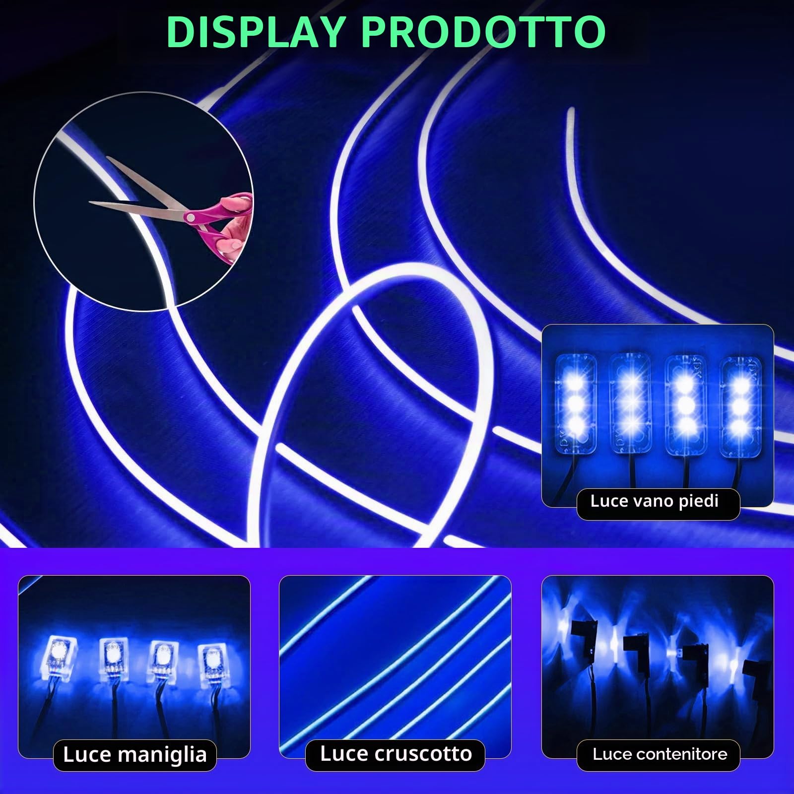 Defvnsy Illuminazione a LED per interni auto, 17 in 1 RGB in acrilico per interni, 64 colori, universale, decorazione per interni auto, atmosfera dinamica, luce al neon con controllo APP