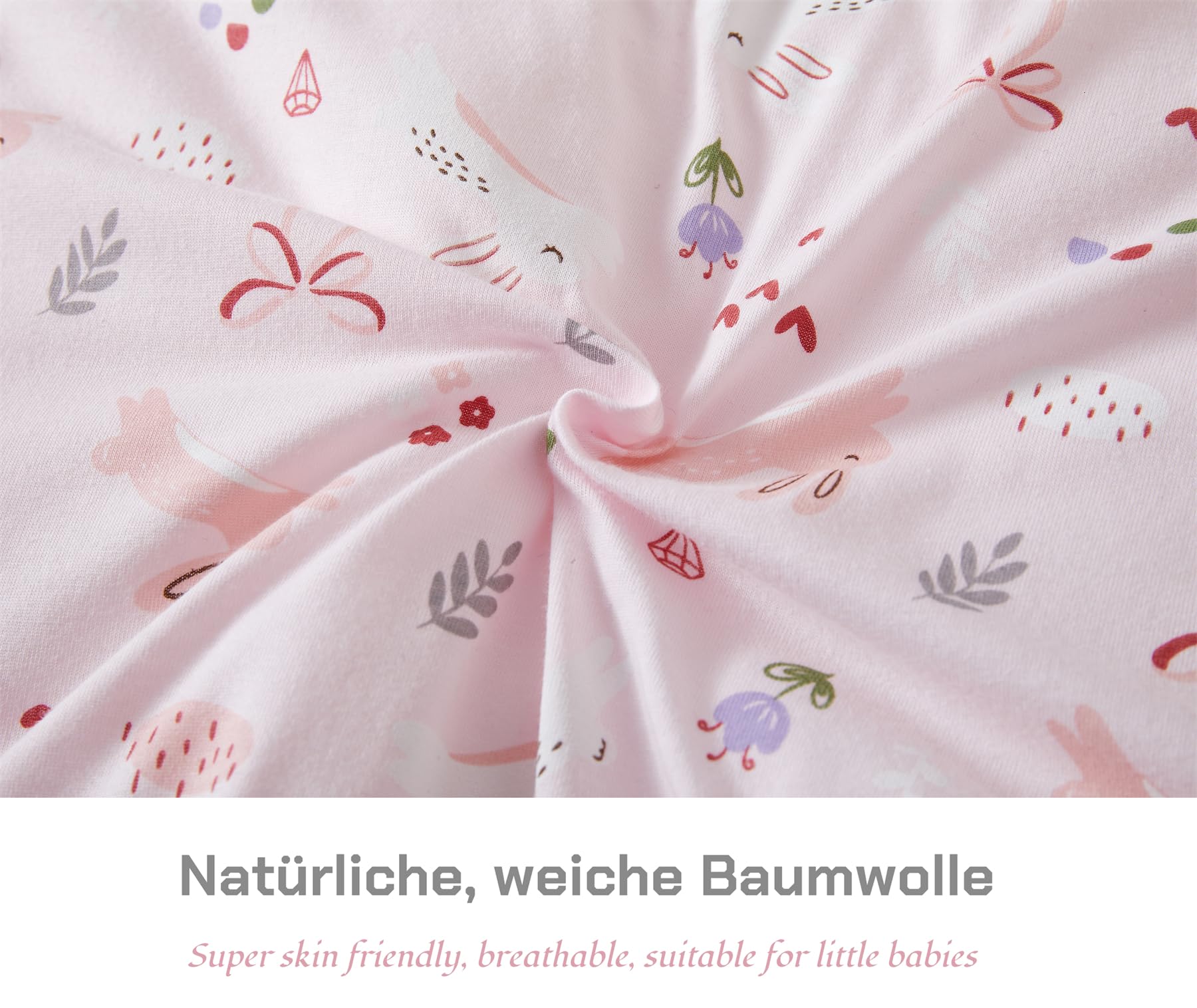 Sacco nanna invernale con piedi, in cotone, 2,5 Tog, per bambini, con gambe, 2,5 tog, cuore + coniglio, 70 cm, altezza bambino 80-90 cm
