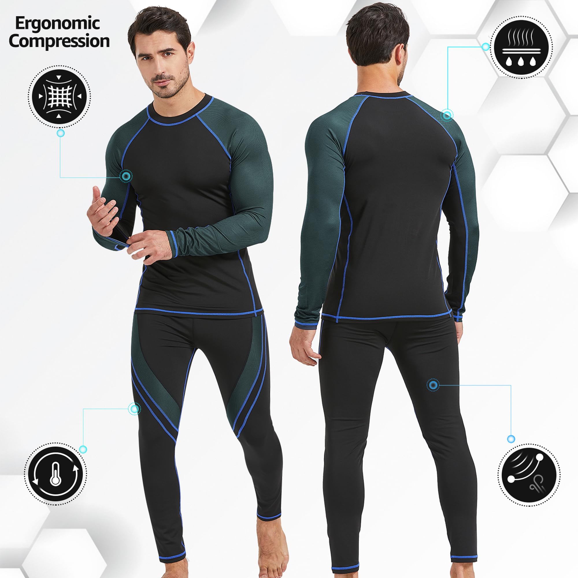 UNIQUEBELLA Tuta Sci Termica Intimo Termico Manica Lunga Maglietta Termica + Pantaloni Lunghi Termici, Sport Invernali, Set Termico Uomo