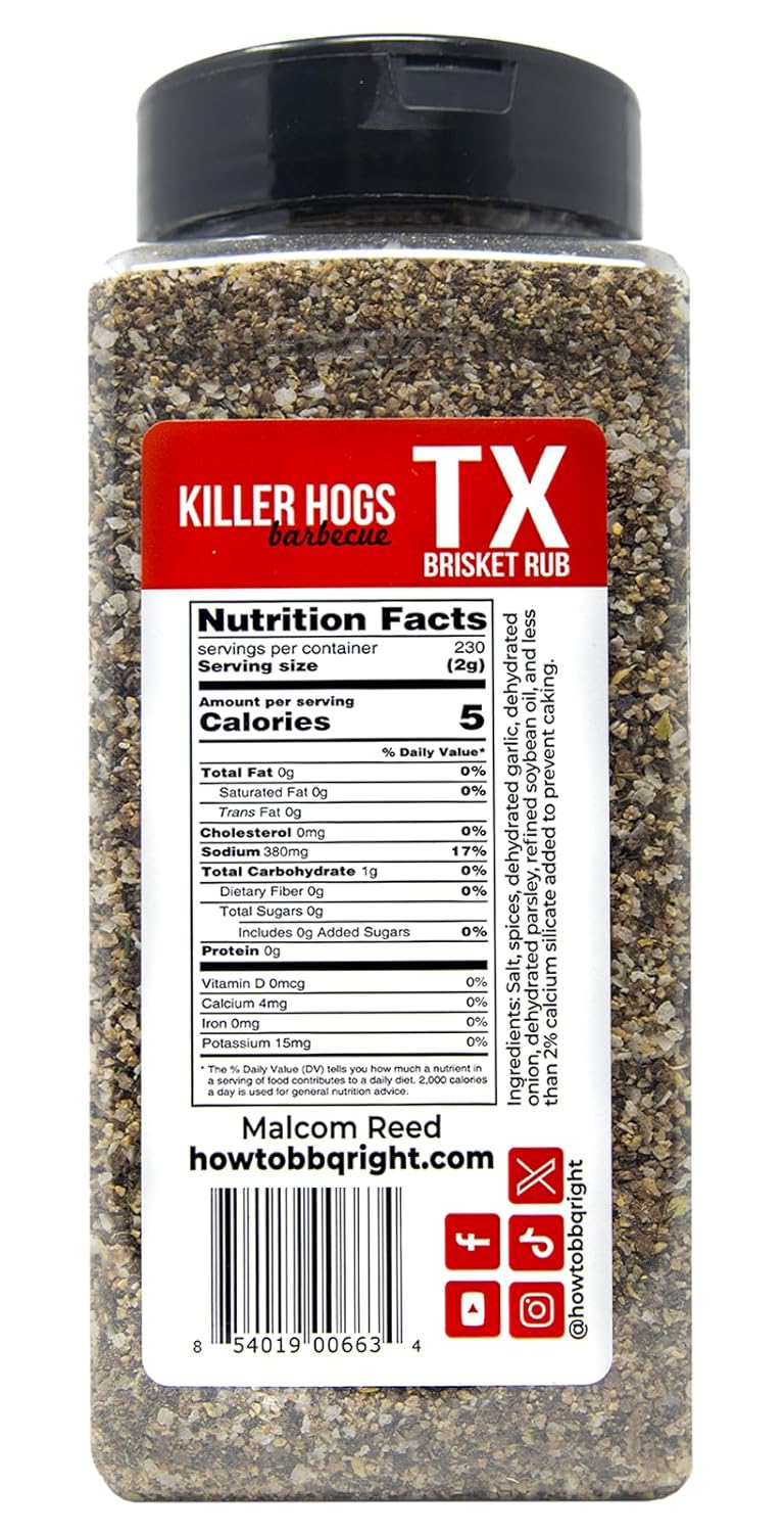 Killer Hogs BBQ TX Brisket Dry Rub, Championship Texas Barbecue Seasoning Blend for Smoking and Grilling, Use on Beef, Ribs, Steaks, or Turkey, 16.3 oz Shaker