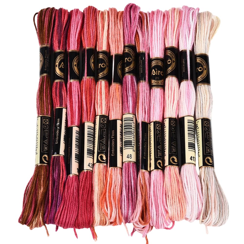 12 Skeins 105 Yards Variegated Cross Stitch Floss Friendship Bracelet String 6 Ply Polyester Colorful Gradient Red Embroidery Thread for Sewing Making Needlecraft Knitting Clothes Stitching