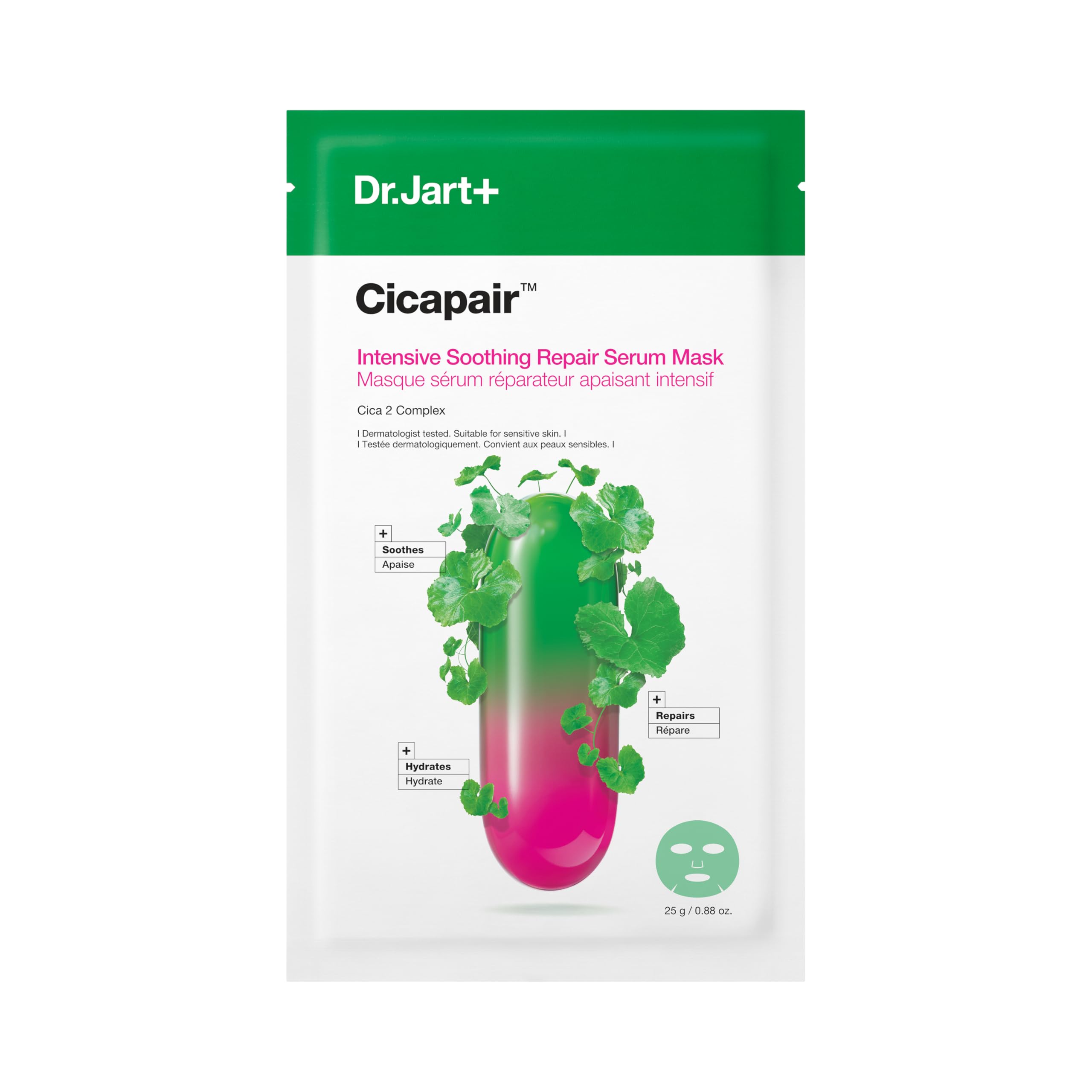 Dr.Jart+ Cicapair Sensitive Skin Serum Face Mask for Redness with Centella Asiatica | Sheet Mask | Korean Skin Care, 25 g