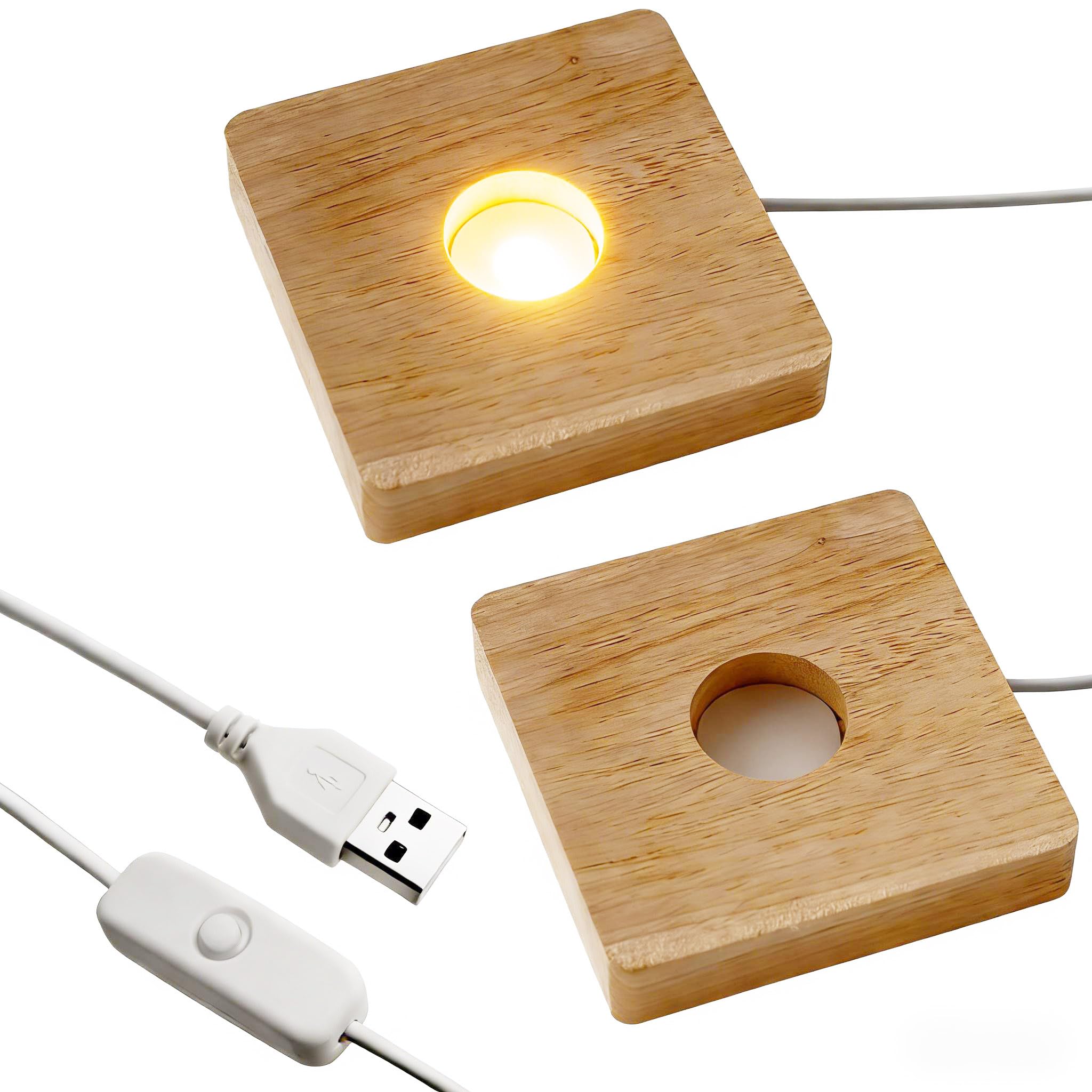 2pcs Wood LED Light Base for Crystal and Glass Art Square Display Pedestal