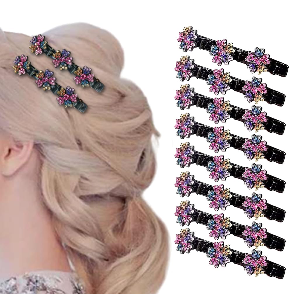 8 Pcs Sparkling Crystal Stone Braided Hair Clips, Short Women's Braided Duckbill Hair Clips for Women Hair Accessories (Rainbow)