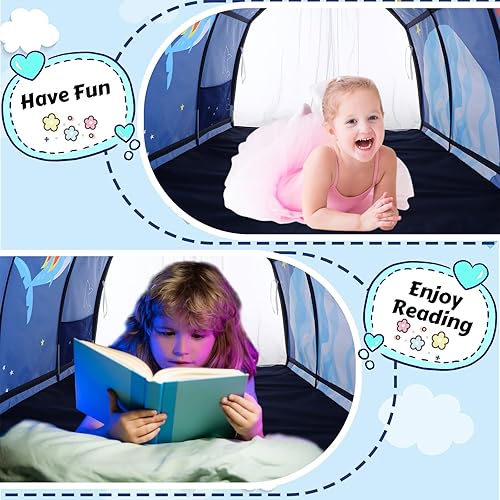 Miniatura 4 de Tienda de campaña para cama con tiburón oceánico, tienda de campaña portátil para niños, casa de juegos para interiores con cortina de doble red,