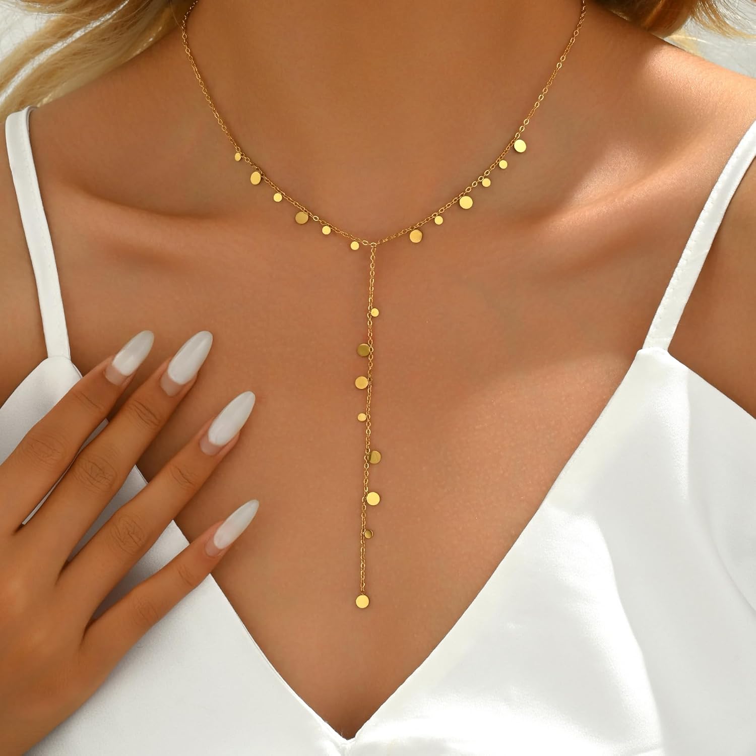 18K Gold Plated Long Lariat Necklace for Women Dainty Y Shaped Pearl Beaded Cross Drop Chain Necklace Stainless Steel Simple Religious Christian Jewelry Christmas Gifts - Image 4