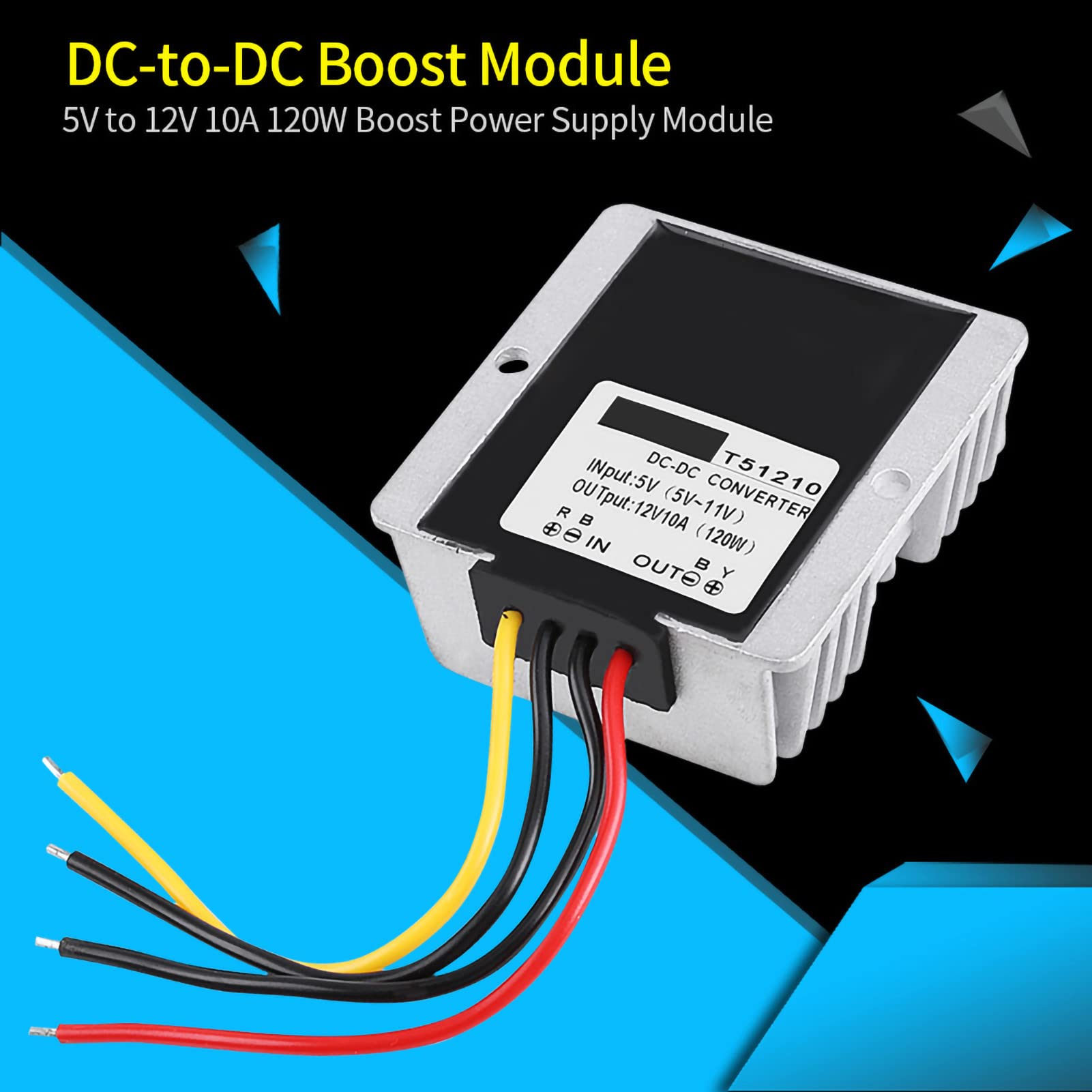 Convertitore DC Step Up 5V a 12V 10A 120W, Modulo Alimentazione Boost con Tecnologia MOSFET, Protezione da Sovracorrente e Alta Efficienza, per Sistemi Solari, Automotive, Barche