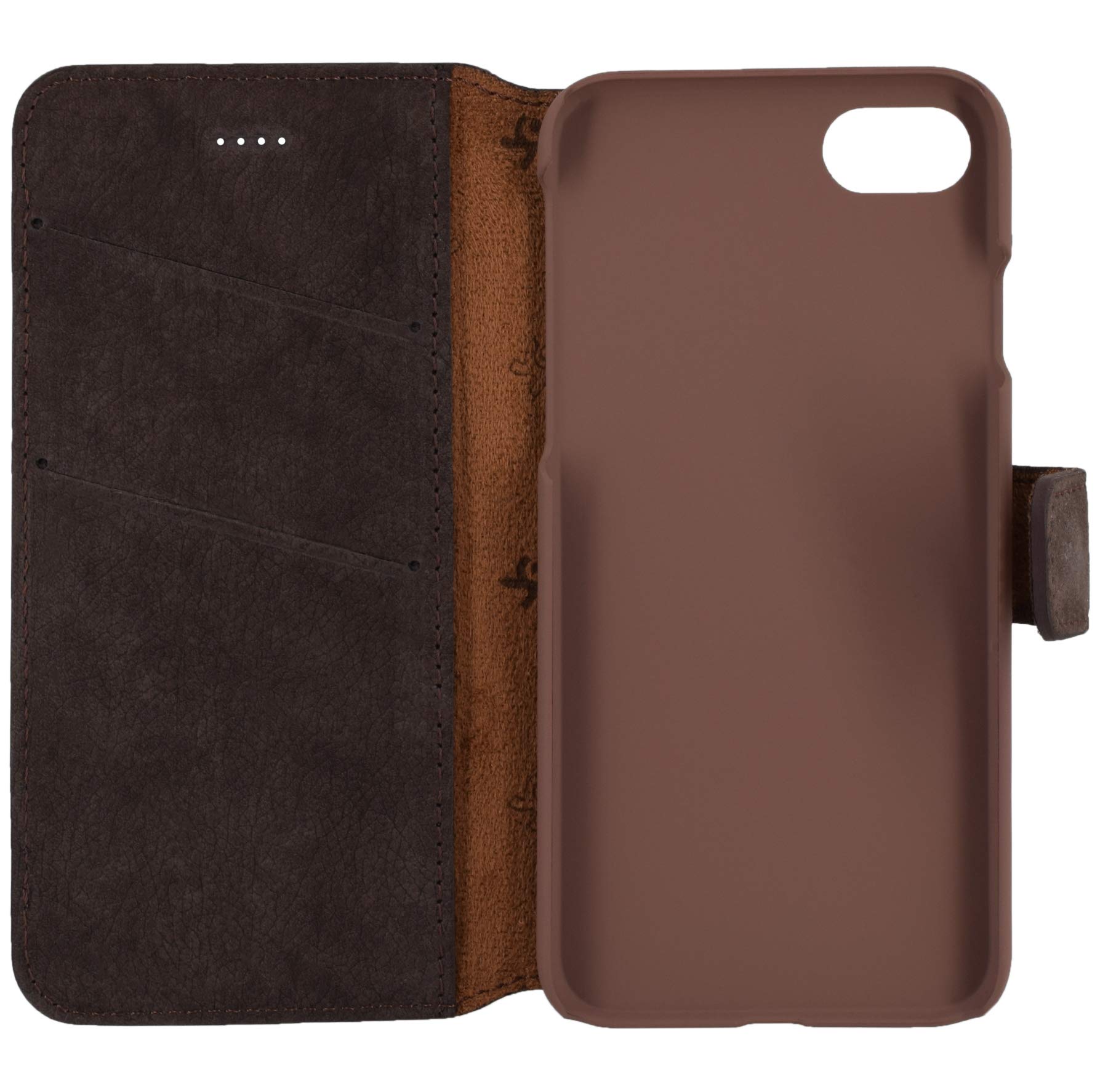 Suncase Custodia A Libro In Vera Pelle Per IPhone 12 (6.1''): Con 3 Scomparti Per Carte E Funzione Leggio, Caffè Anticato