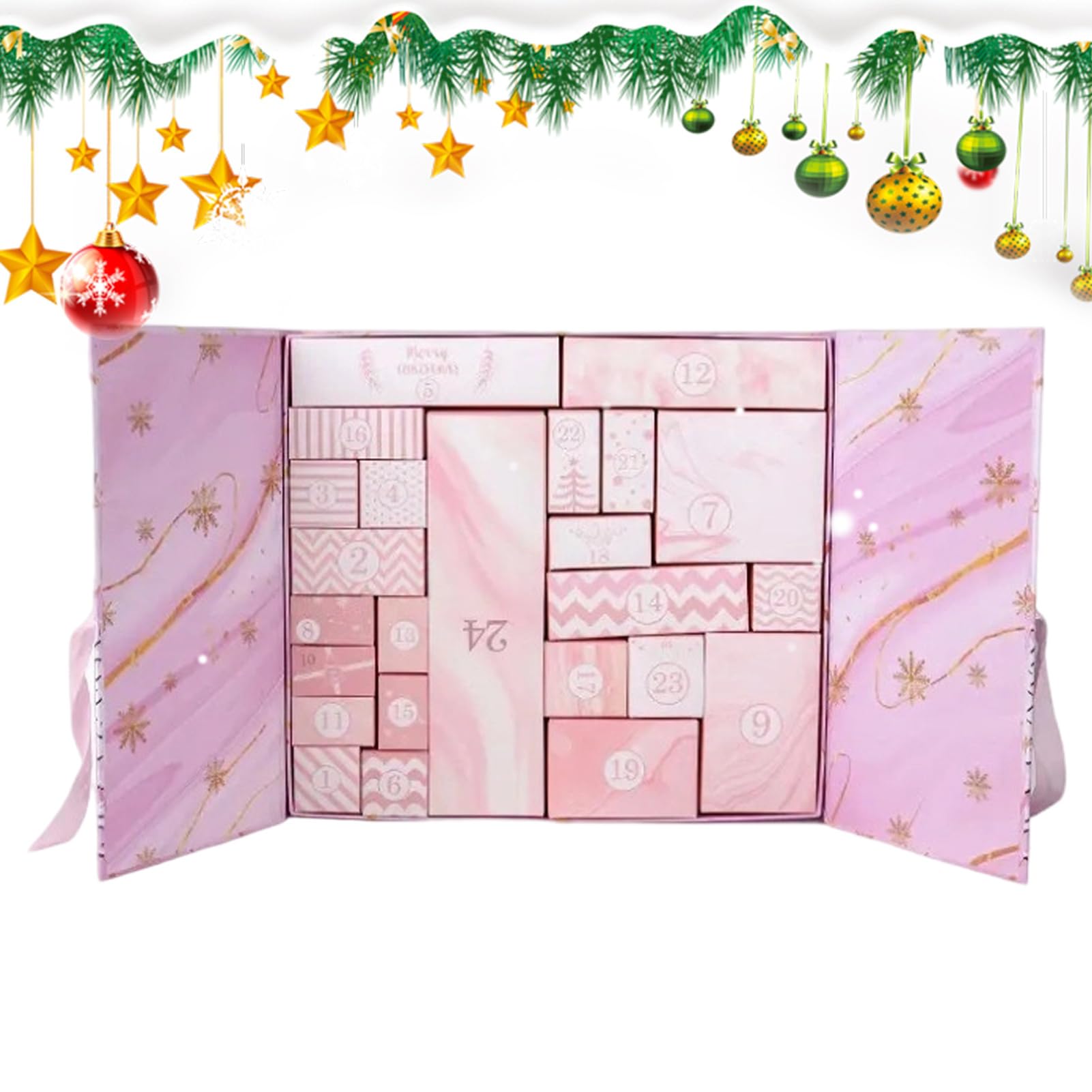 Calendrier de l Avent 24 Jours Vide Rechargeable Rose Réutilisable Déco | Calendrier De L'Avent Pour pour Fils Snacks Chocolats Bureaux Armoires à Bonbons Tables