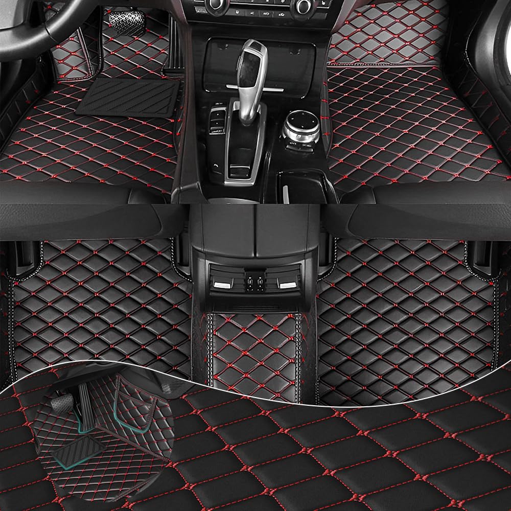 Car Floor Mats Fit for Nissan Altima 2013-2018 All Weather Durability Leather Car Floor Mats, Skidproof Pedal, Waterproof, Wear-reistant(Black Red)