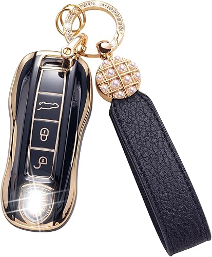 Funda para llavero Porsche con cordón de cuero, funda de protección para llaves Porsche Boxster Cayenne Panamera Cayman Macan Carrera 911 991Smart disponible en Yaxa Peru
