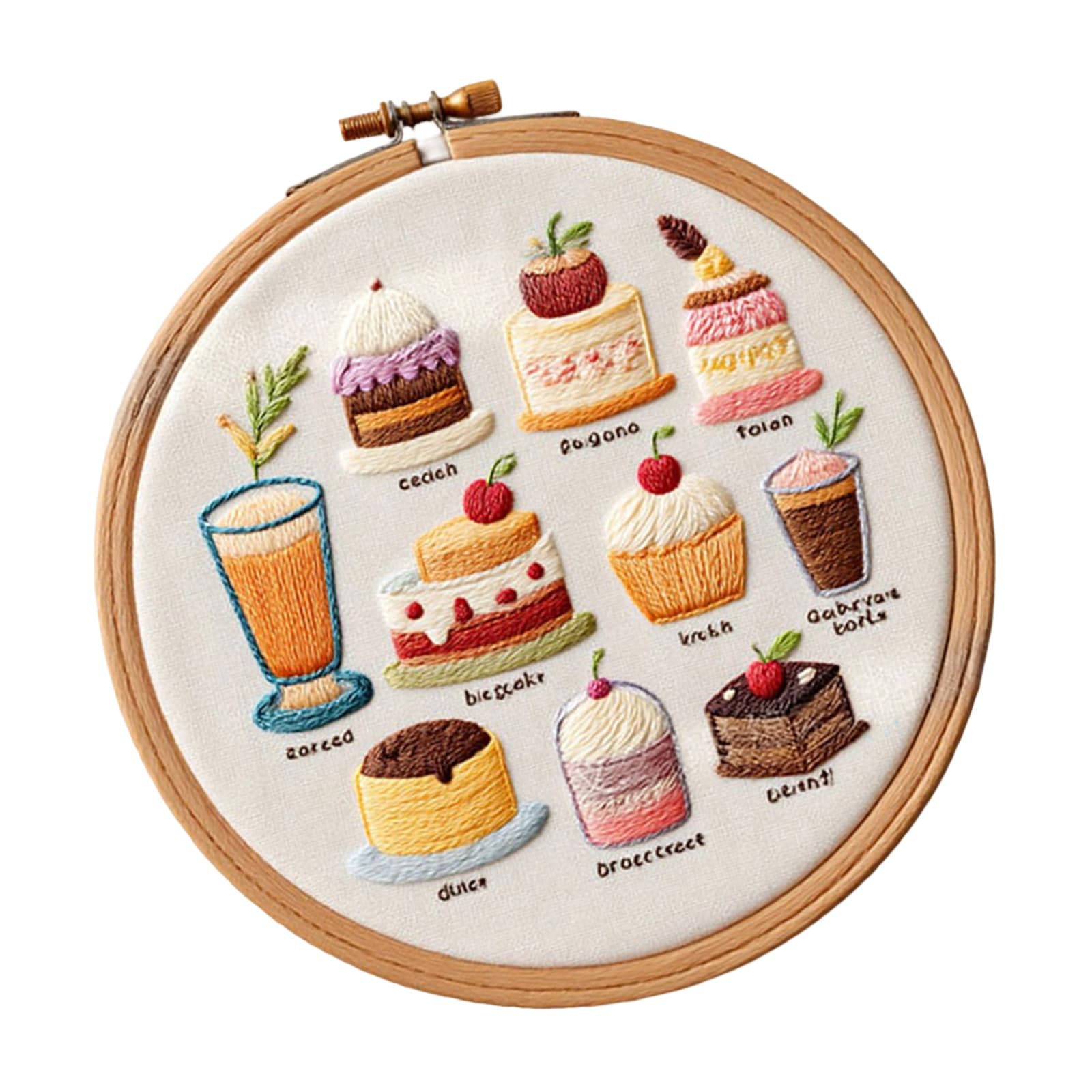 Cake Dessert Embroidery Set for Craft Project Include Instruction Stitching Hoop Embroidery Thread Needle and Threads Safe Sewing Hoop