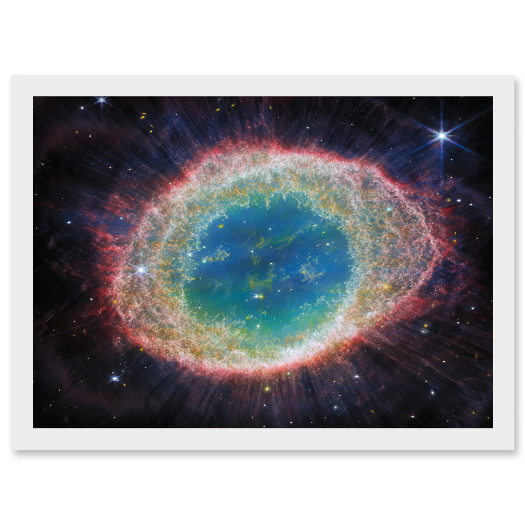 Artery8 NASA James Webb Telescope NIRCam Image of Ring Nebula Planetary Messier 57 Intricate Details of a Dying Star Formation Celestial Doughnut in Space Artwork Framed A3 Wall Art Print