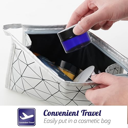 Miniatura 6 de Hoa Kinh - Tarro de vidrio de 1 onza con tapa, paquete de 25 recipientes redondos azules de vidrio con revestimientos interiores y tapas negras,