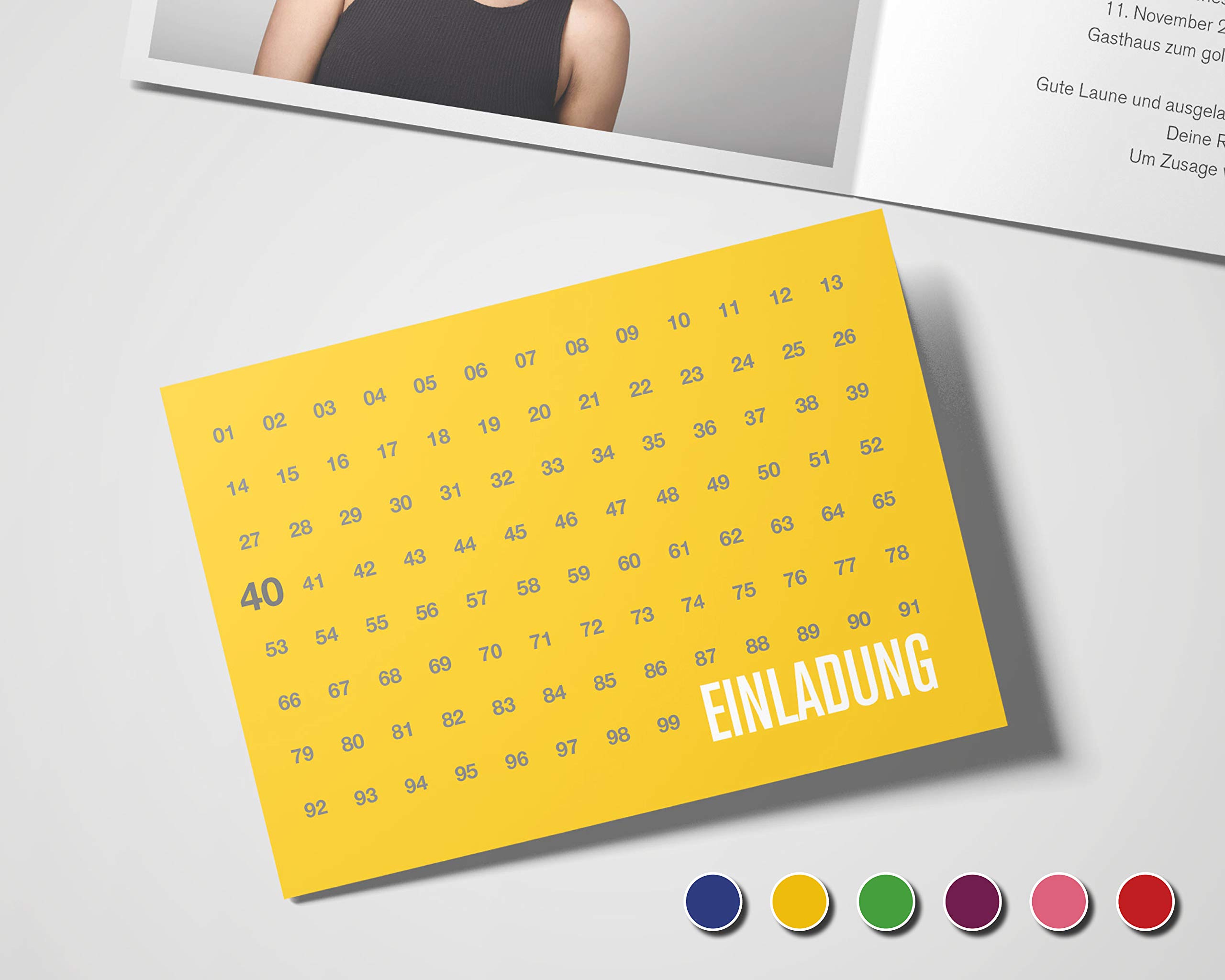 Cartes d'invitation d'anniversaire pour un anniversaire - Pour un anniversaire - Avec chiffres - Pour toutes les années, jaune, 40 Stück