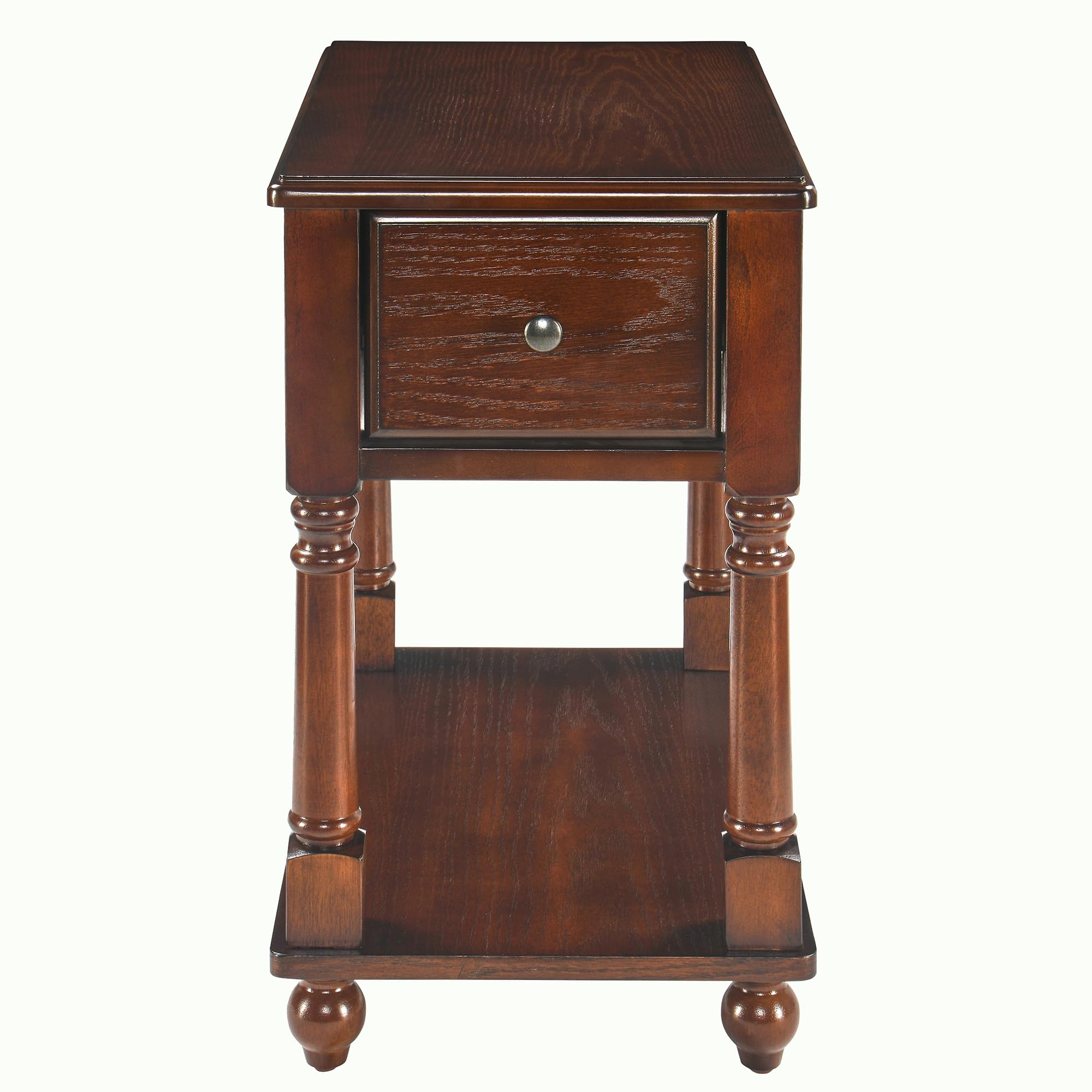 PADMA HOUSE Schmaler Beistelltisch mit Schublade und Ablagefläche, Massivholz Sofa Nachttisch, Schlank neben Tisch 56L x 33W x 56,7H werkzeuglose Montage (Dunkel Walnut)