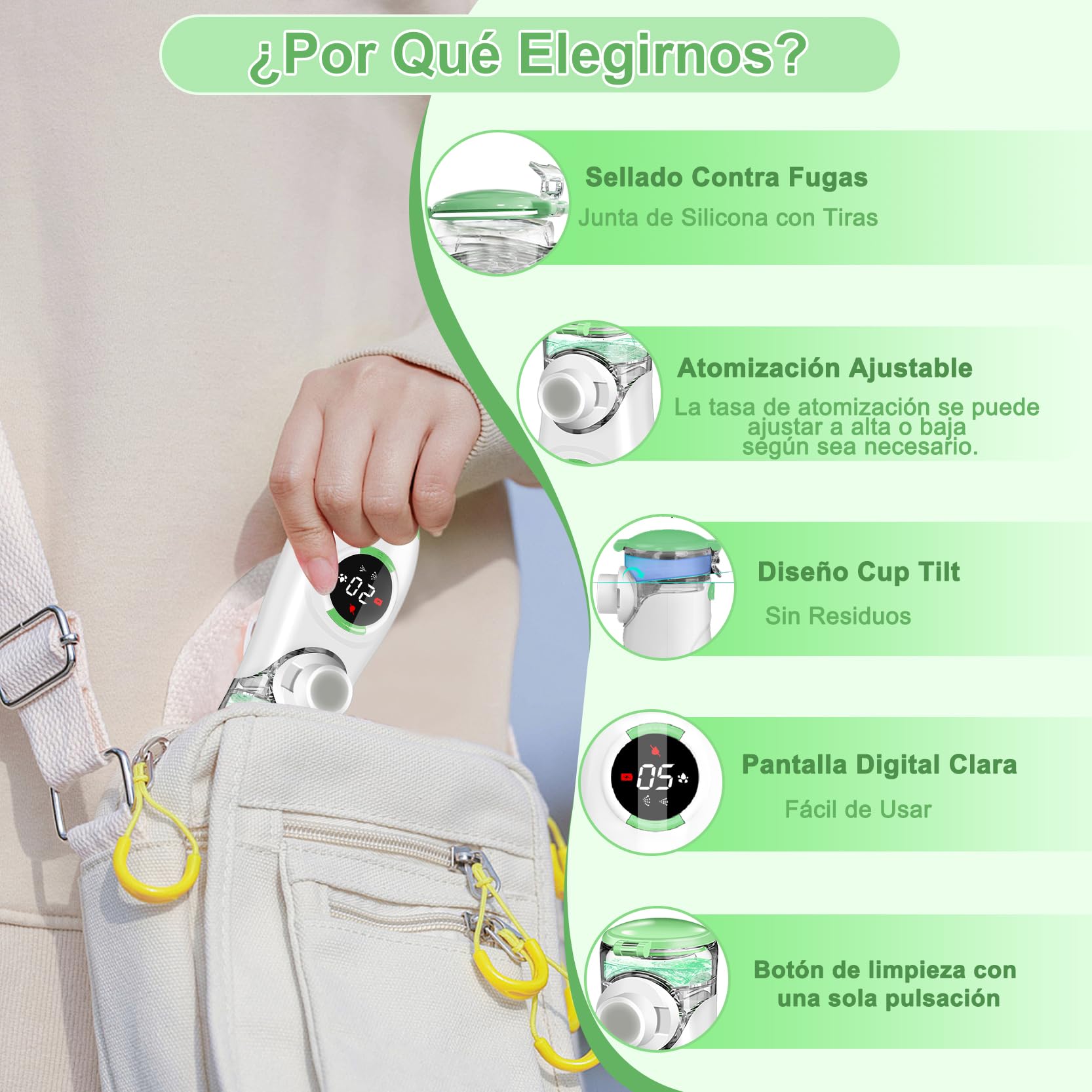 Nebulizador con Pantalla de Visualización, Nebulizador Portatil Nebulizador para Bebe Niños Adultos con Boquilla y 2 Máscaras, Nebulizador Silencioso para Uso Doméstico y de Viaje