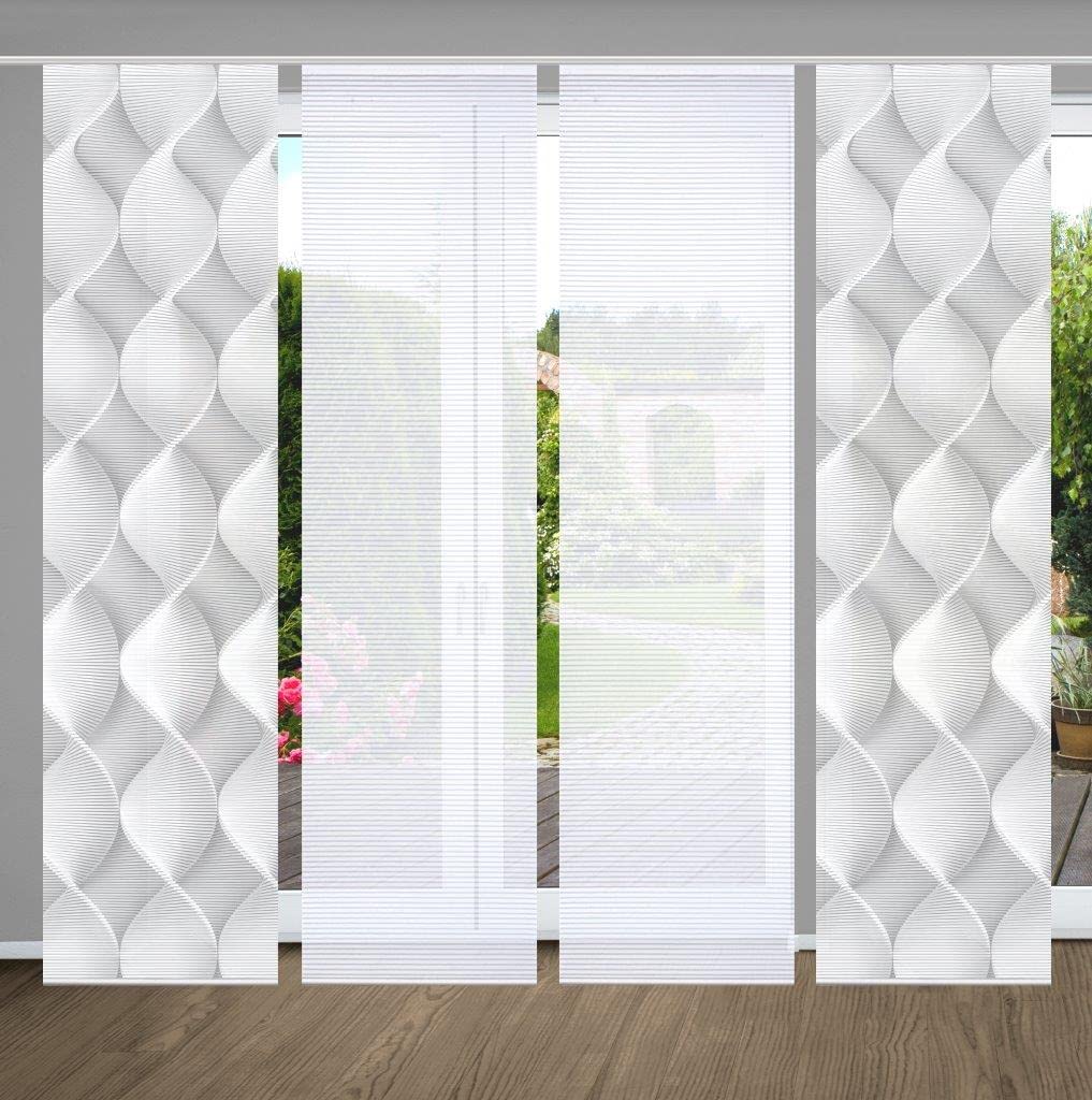 84113 LAMIRA Schiebegardine, recyceltem Polyester, 245x60 cm, Farbe:grau, Größe:245 x 60 cm, Anzahl:4er-Set (2X Motiv. 2X Uni)