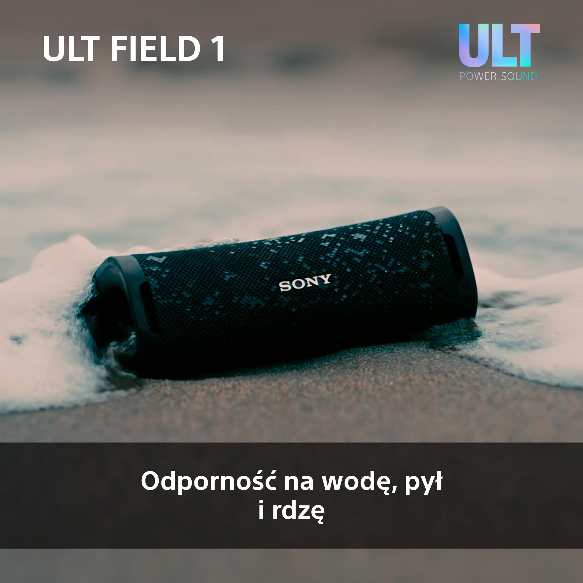 Sony ULT FIELD 1 Bezprzewodowy, Kompaktowy Głośnik Bluetooth z ULT POWER SOUND, Głęboki Bas, IP67, Wodoodporny, Pyłoszczelny, Odporny na Wstrząsy, Bateria do 12 godz., Rozmowy tel., Czarny