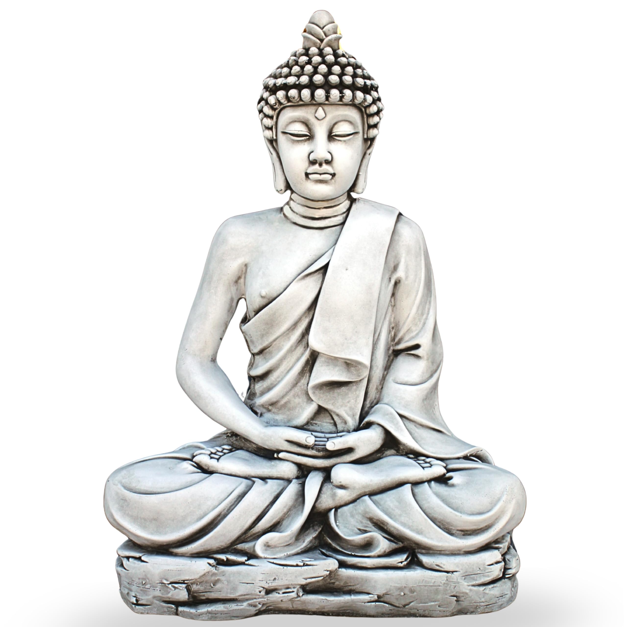 Buda Grande Sereno 73 cm (Ceniza). Budas Grandes de Jardin Zen en Piedra Artificial para Decoracion Jardin Exterior. Figuras y Budas Decorativos. Estatuas Decorativas Feng Shui.