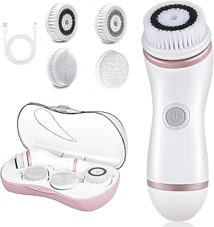 DotPet Facial Cleansing Brush, 4 in 1 Electric Facial Scrubber with Travel Case and 4 Brush Heads, Water Resistant Facial ...