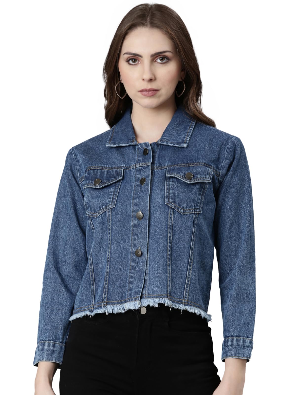 showoffff Women Solid Denim Jacket | Spread Collar Full Sleeves Denim Jacket for Womens | Regular Fit Regular Length Jacket for Women's-picture-44