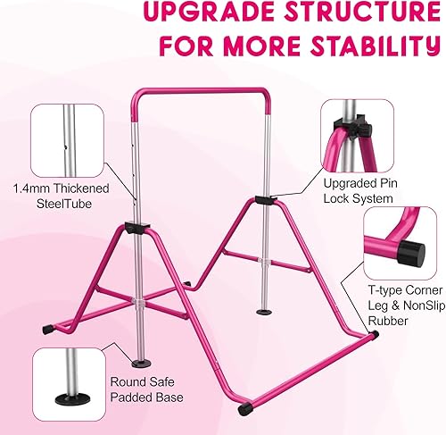 Miniatura 6 de Rokiny Barra de gimnasia expandible, barras de gimnasia de altura ajustable para el hogar, niños y jóvenes, barra de entrenamiento de gimnasia,