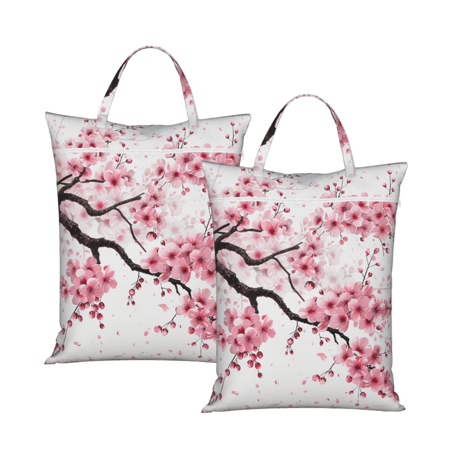 Large Travel Laundry Bags,Tempting Cherry Blossoms art Print with Handle Foldable Laundry Bag for Holidays Gym Swimming and Family Trips, 2Pcs