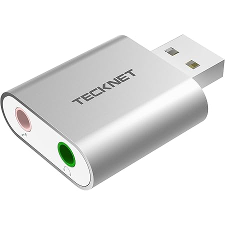 TECKNET USB Externe Soundkarte, Aluminum Extern USB Audio Adapter mit Virtual Surround Sound Externe Soundkarte Stereo Adapter für Windows,Vista, Mac Plug & Play