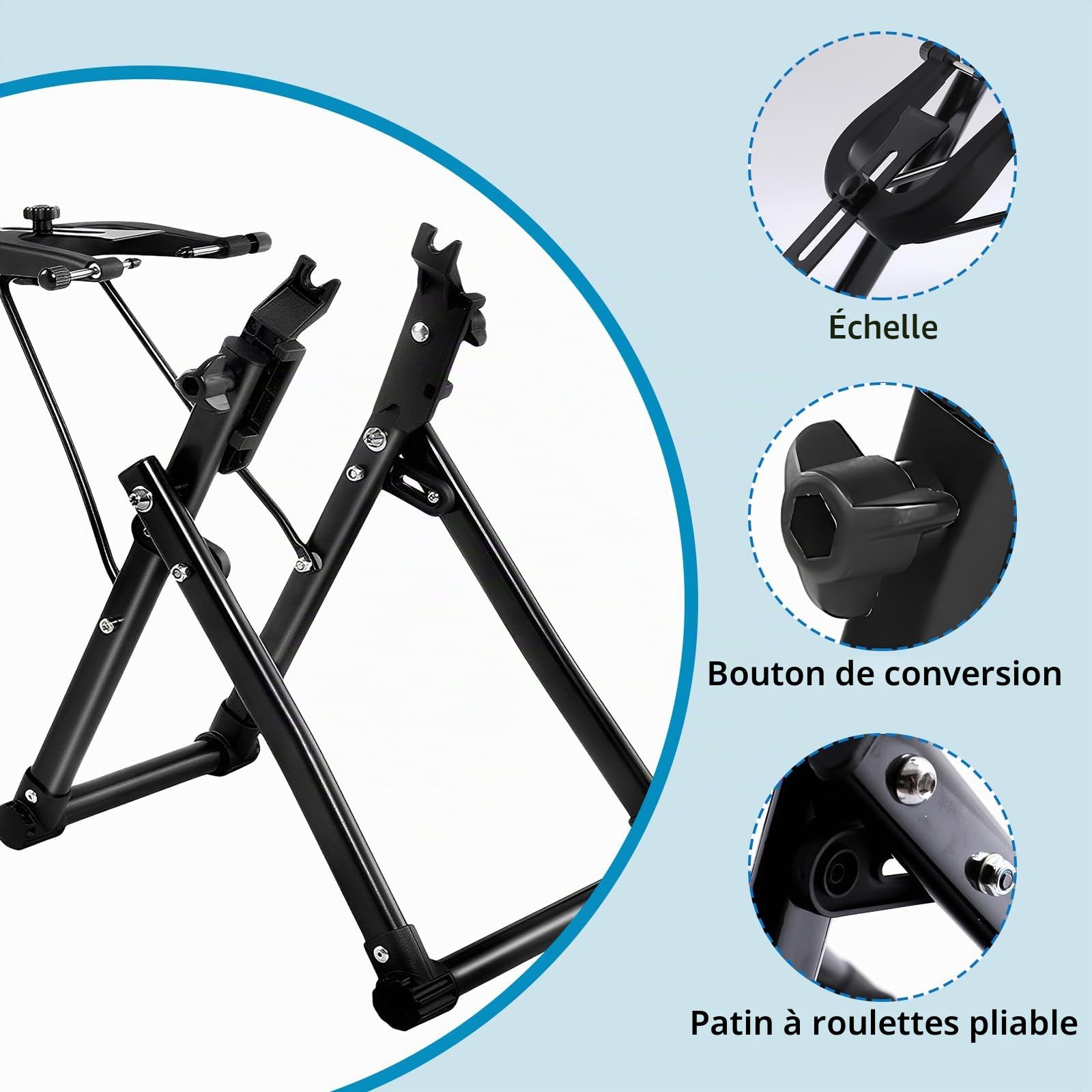 LIROPAU Support de centrage pour roues de vélo - Support de centrage pliable - Convient pour VTT, vélos, vélos de route - En métal - Noir