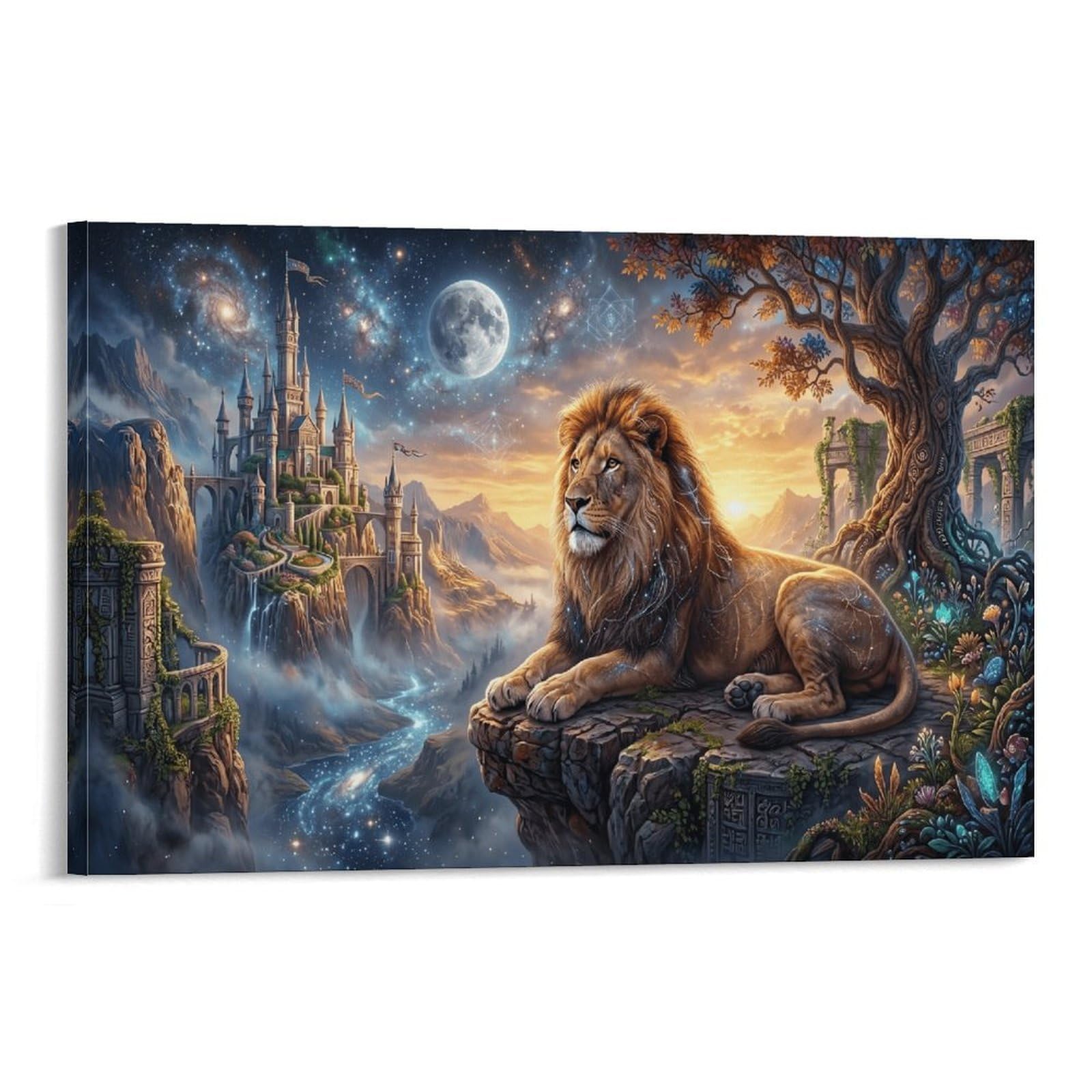XPASHIQWC Lion Wall Decor Poster Star‑Moon Castle Giclee Canvas Prints Modern Wall Art Picture Wall Hanging for Living Room Bedroom Home Decorations 20x30inch(50x75cm)
