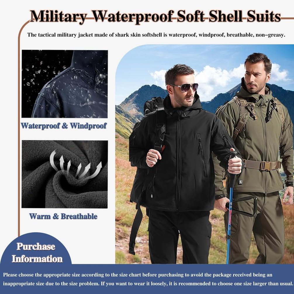 Uniformes TáCticos para Hombres, Conjuntos De Trajes De Combate Militares Impermeables del EjéRcito, Camuflaje Softshell Chaqueta Pantalones Ropa De Caza