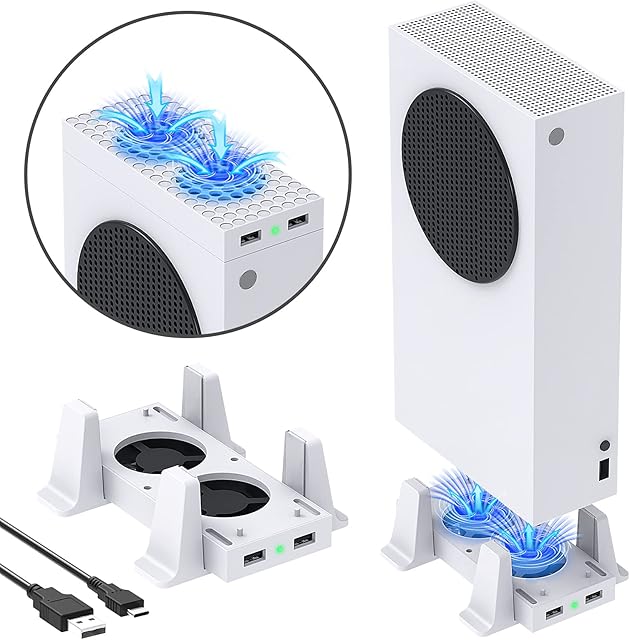 YUANHOT Cooling Stand for Xbox Series S Console, Dual Purpose Cooling Fan Cooler System Dock Station Accessories, 3 Levels Adjustable Speed & 2 Extra USB Ports (Only for Xbox Series S)