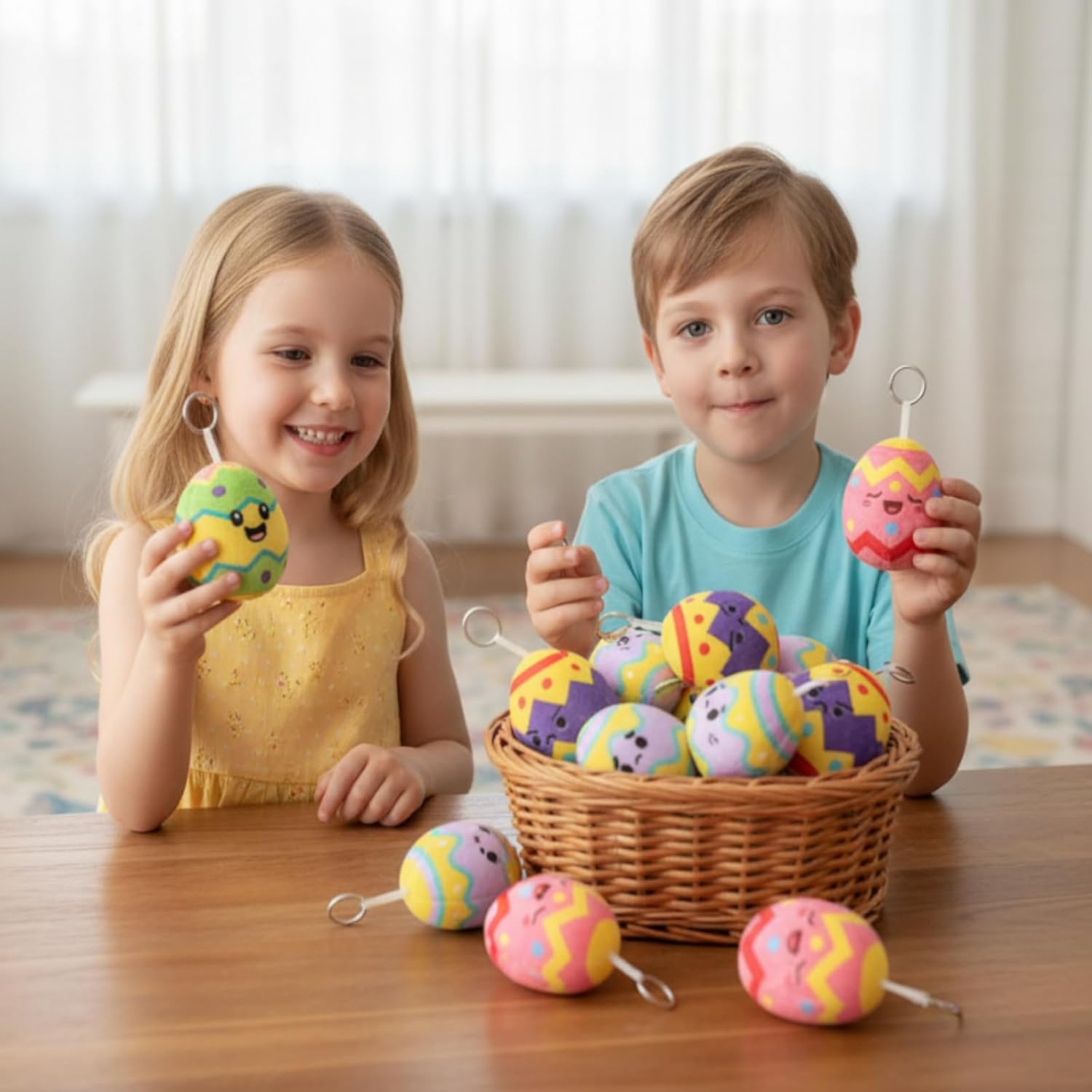 Highergo 24 Pcs Easter Egg Plush Toys Keychain 3 Inch Easter Basket Stuffers Stuffed Egg for Hunting Party Favors Gift for Kids